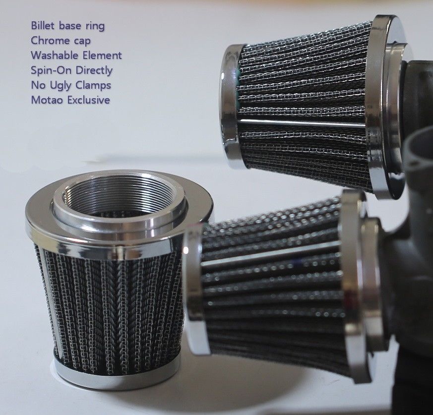 Spin-On Air Filter for 375 monobloc carburetors, Billet base, washable  element